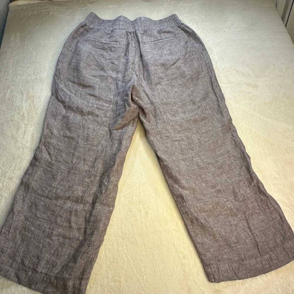 Quince European Linen Wide Leg Pants Taupe Brown Chambray L LB136875-JDAVN01